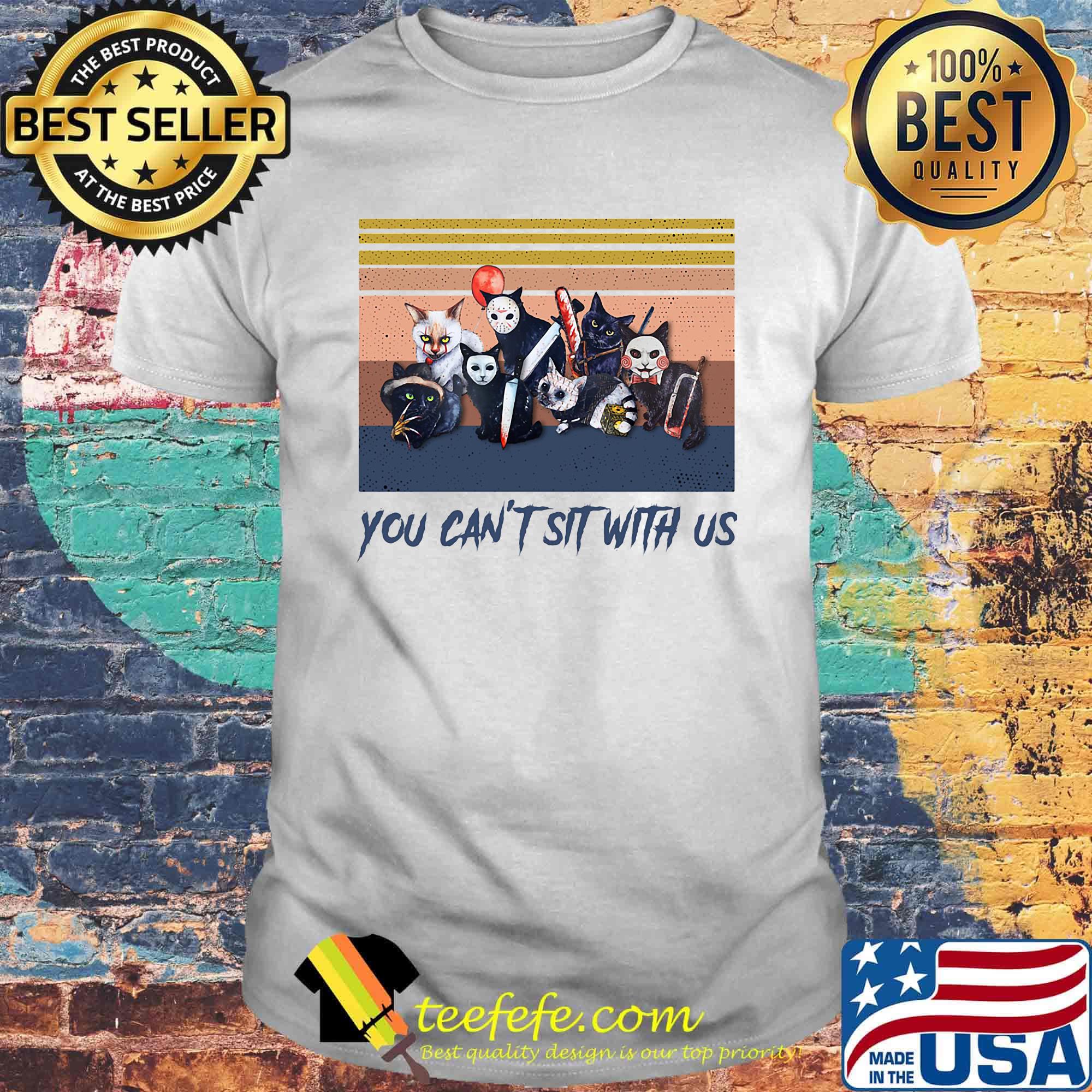 Halloween cat you can't sit with us vintage retro shirt