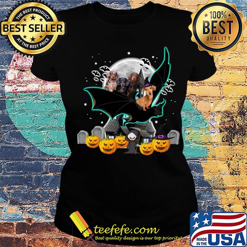 Halloween dachshund bat and pumpkins moon s Ladies tee Halloween dachshund bat and pumpkins moon s Ladies tee