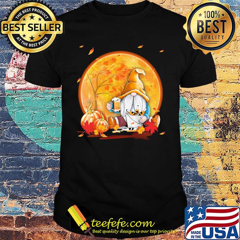 Halloween gnomes drink beer pumpkin maple leaves shirt