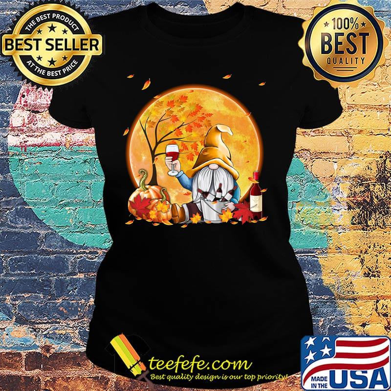 Halloween gnomes drink wine pumpkin maple leaves s Ladies tee Halloween gnomes drink wine pumpkin maple leaves s Ladies tee