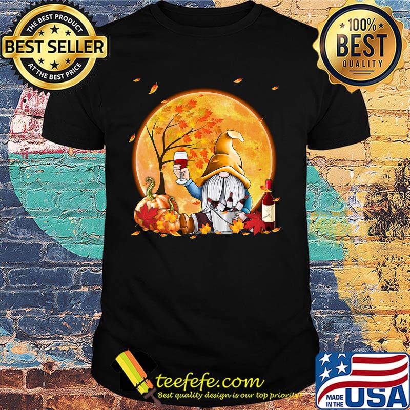 Halloween gnomes drink wine pumpkin maple leaves shirt