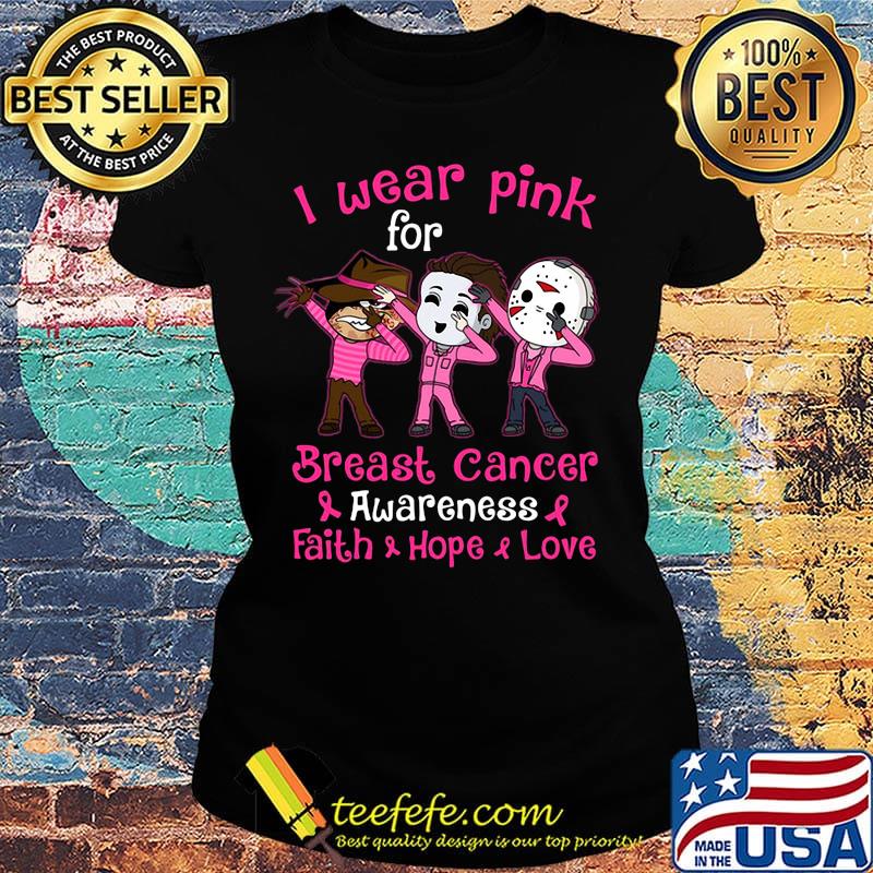 Halloween horror characters i wear pink for breast cancer awareness faith hope love s Ladies tee Halloween horror characters i wear pink for breast cancer awareness faith hope love s Ladies tee