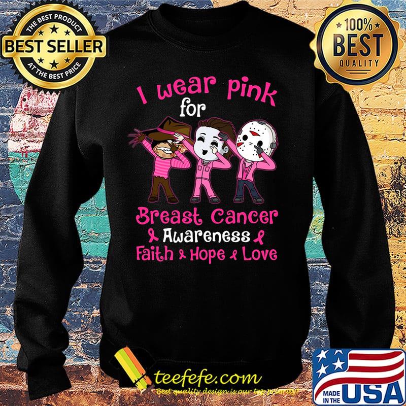 Halloween horror characters i wear pink for breast cancer awareness faith hope love s Sweater Halloween horror characters i wear pink for breast cancer awareness faith hope love s Sweater