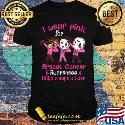 Halloween horror characters i wear pink for breast cancer awareness faith hope love shirt