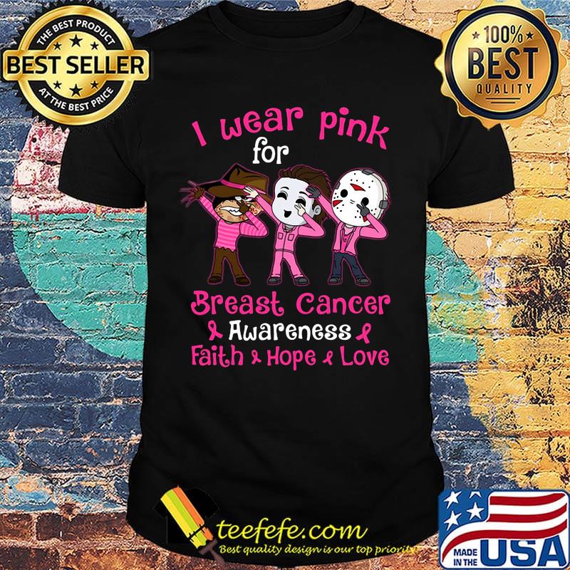 Halloween horror characters i wear pink for breast cancer awareness faith hope love shirt Halloween horror characters i wear pink for breast cancer awareness faith hope love shirt