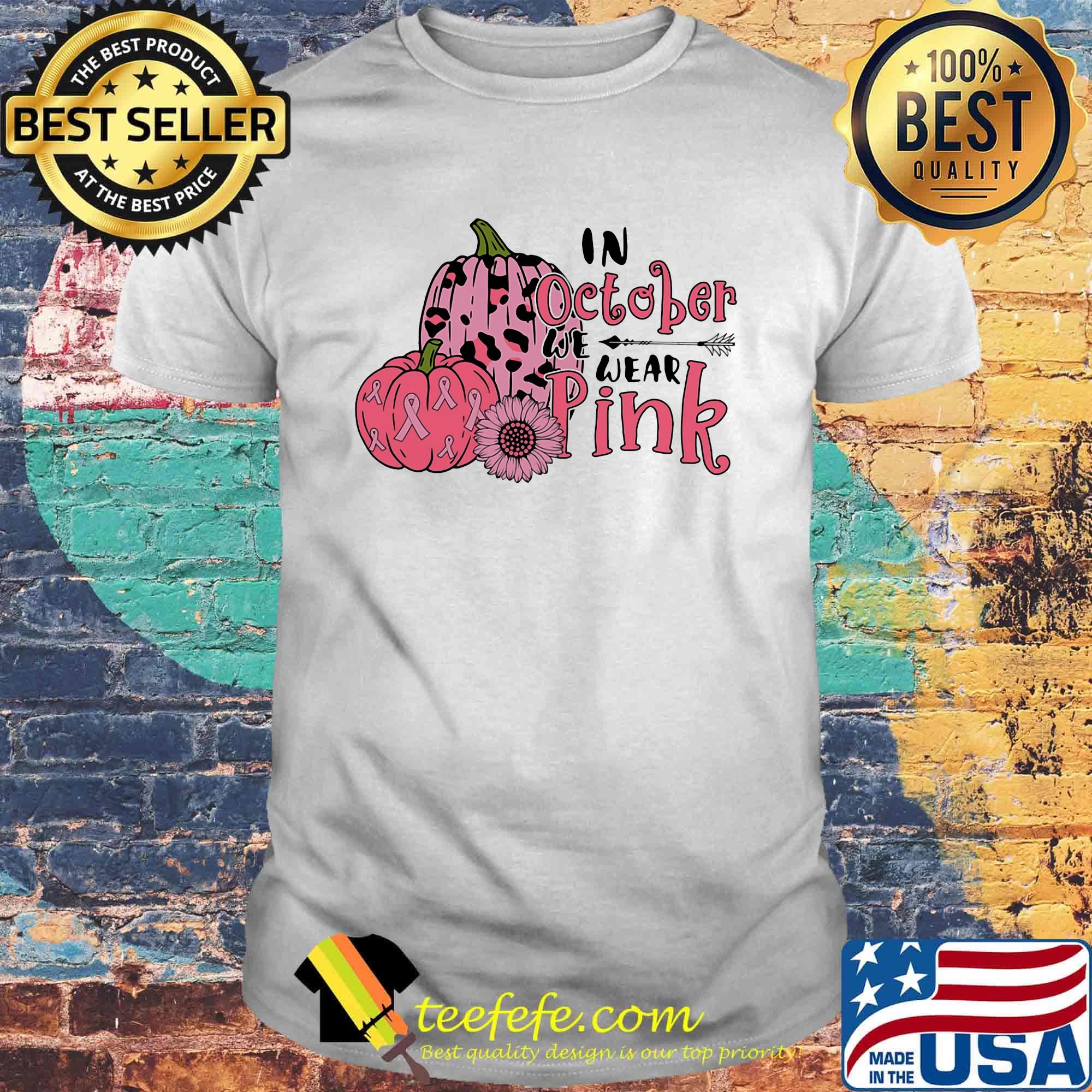 Halloween in october we wear pink flower pumpkin leopard cancer awareness shirt