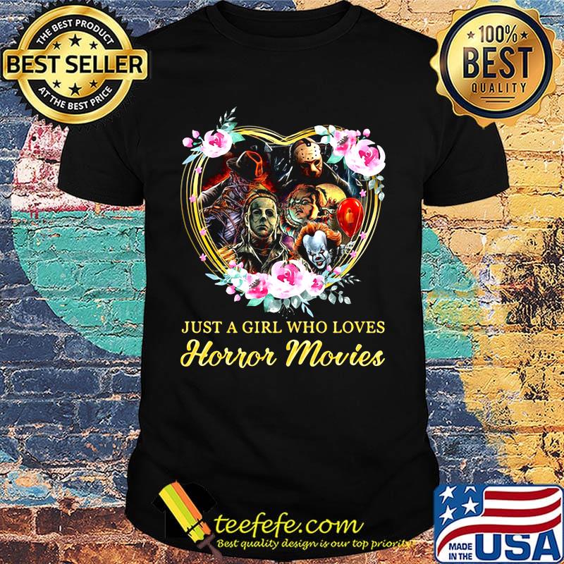 Halloween just a girl who loves horror movies flowers heart shirt