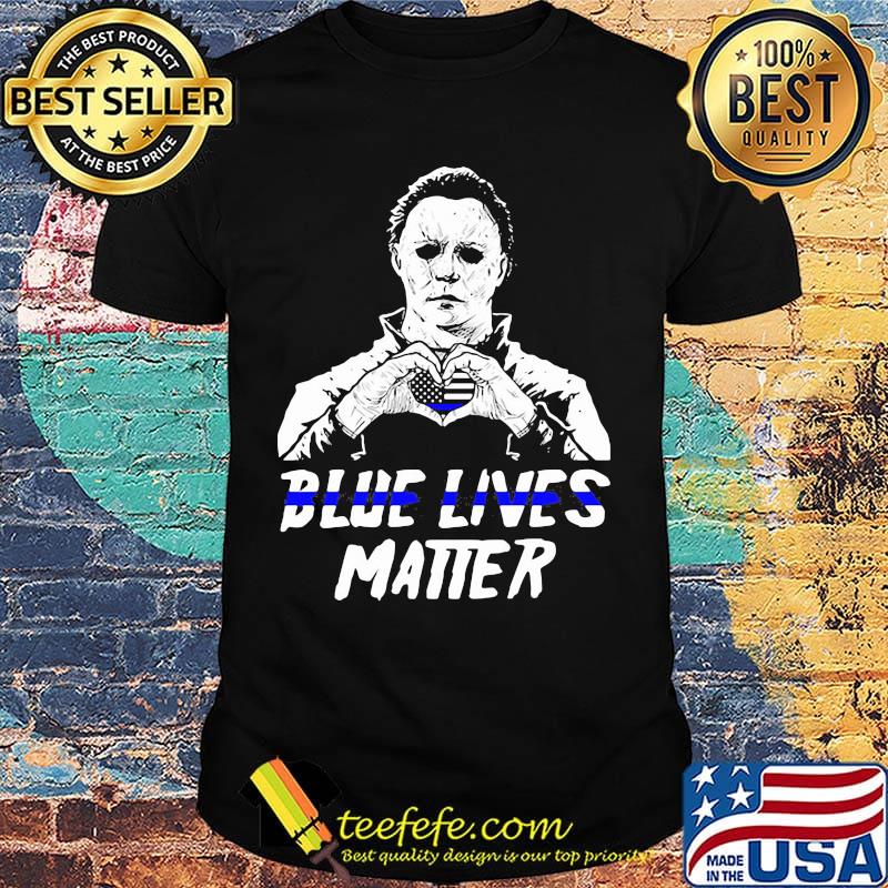 Halloween michael myers blue lives matter heart american flag independence day shirt