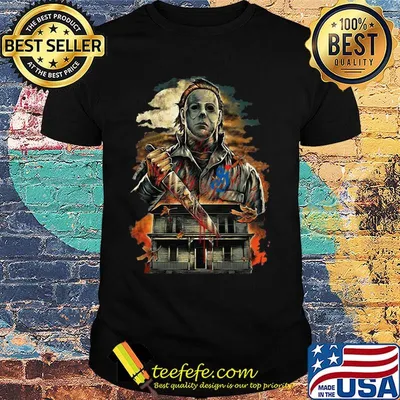 Halloween michael myers holding knife fire shirt
