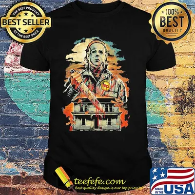 Halloween michael myers holding knife fire shirt