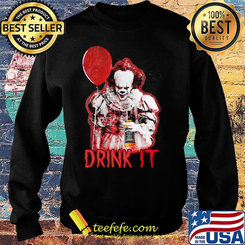 Halloween pennywise holding balloon and wine drink it s Sweater Halloween pennywise holding balloon and wine drink it s Sweater