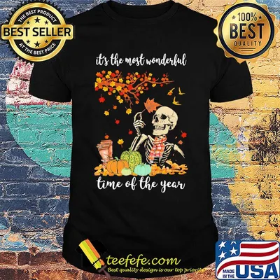 Halloween skeleton it's the most wonderful time of the year maples leaves pumpkin shirt