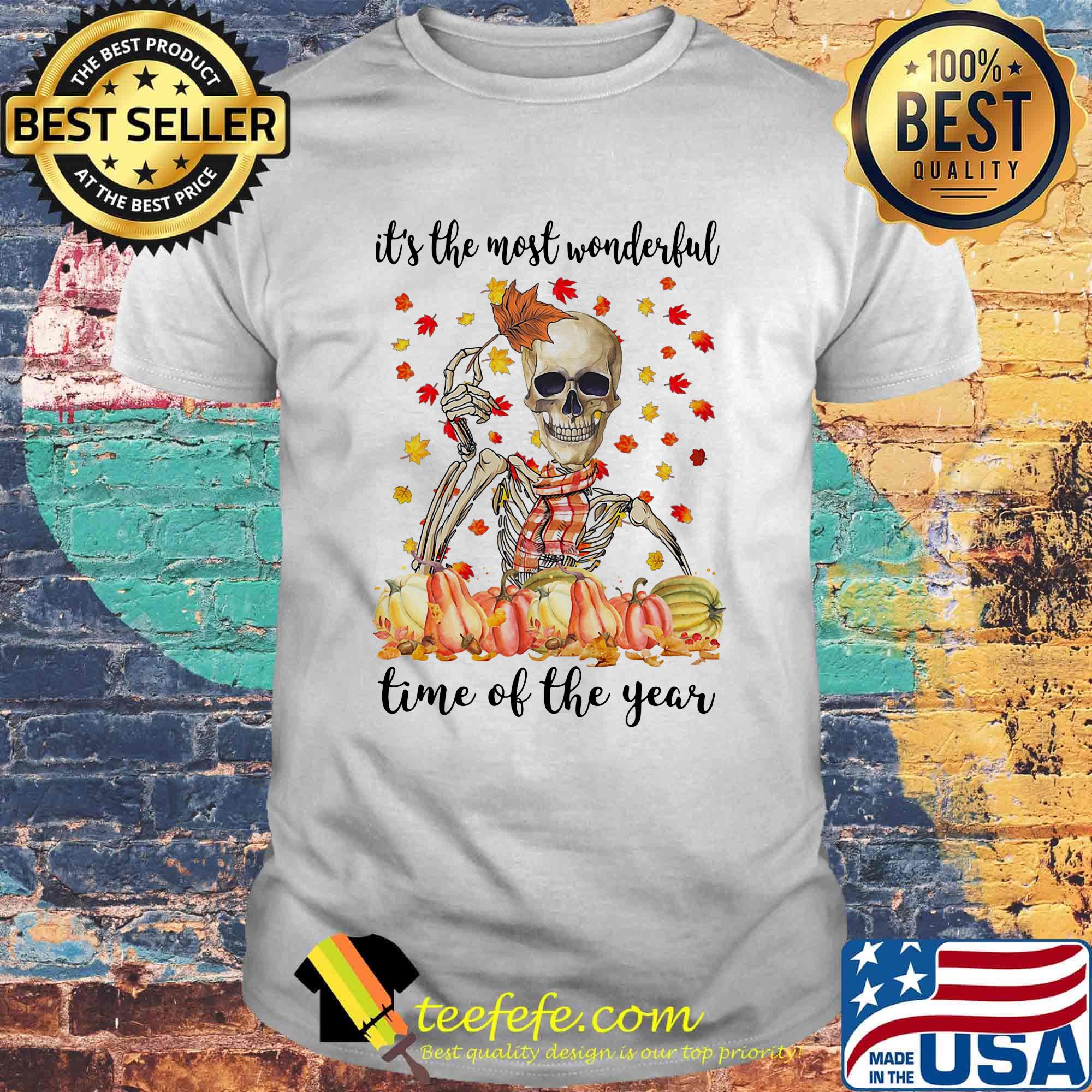 Halloween skeleton it's the most wonderful time of the year maples leaves shirt