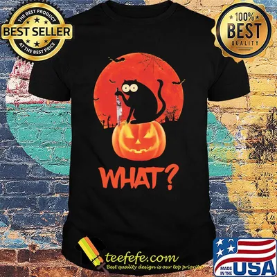 Halloween what cat hold knife pumpkin moon shirt