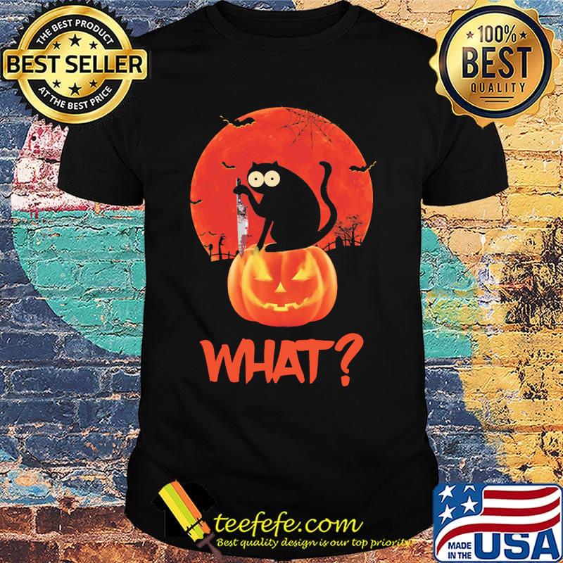 Halloween what cat hold knife pumpkin moon shirt Halloween what cat hold knife pumpkin moon shirt