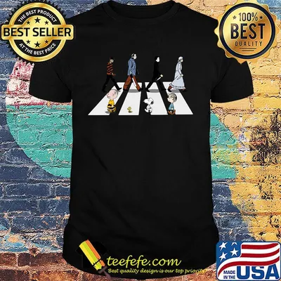 Horror characters and the peanuts abbey road shirt