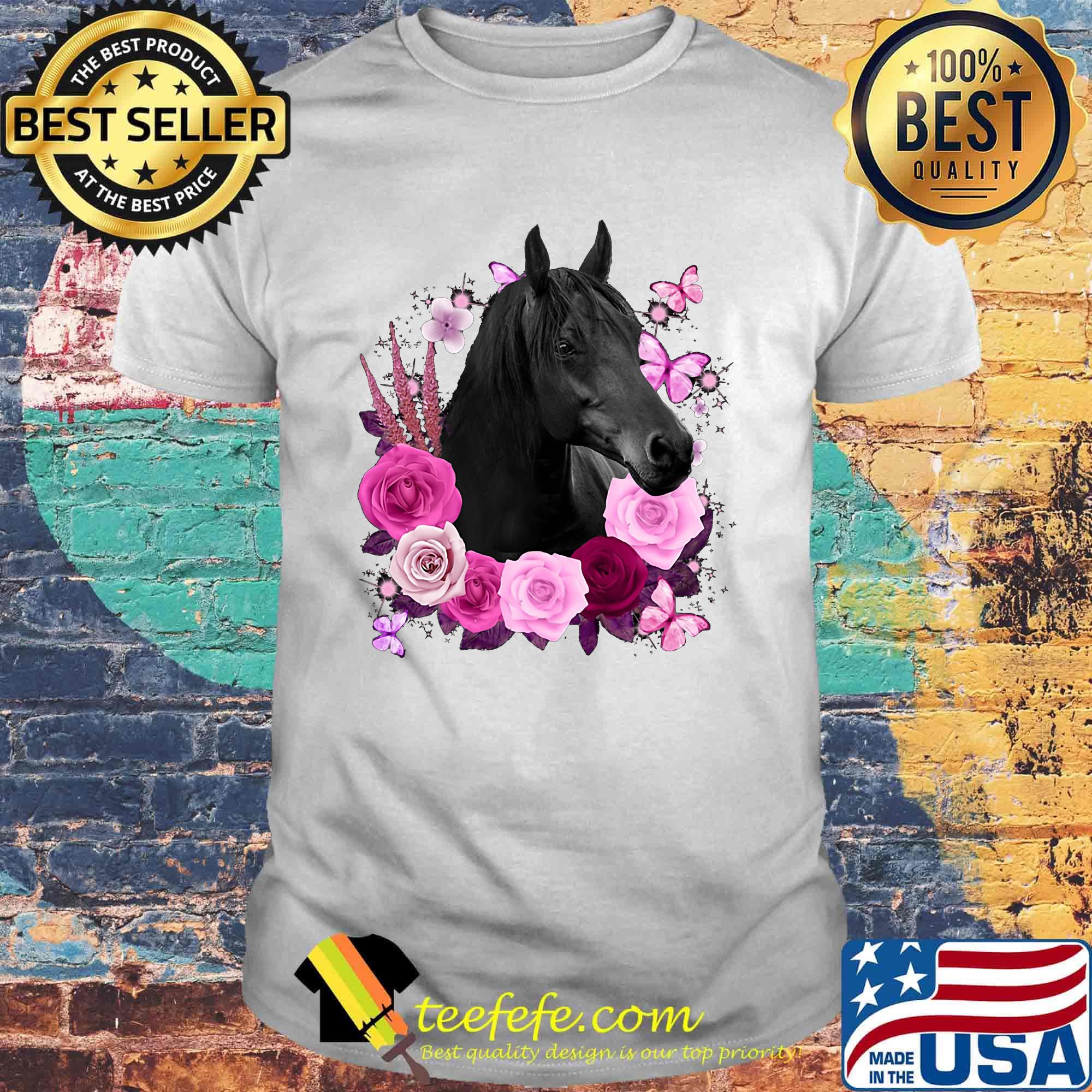Horse Black Rose Butterfly Shirt