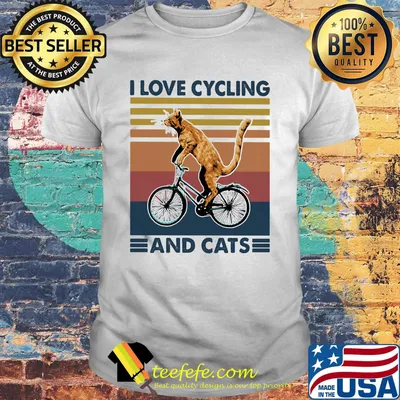 I Love Cycling And Cat Vintage Retro Shirt