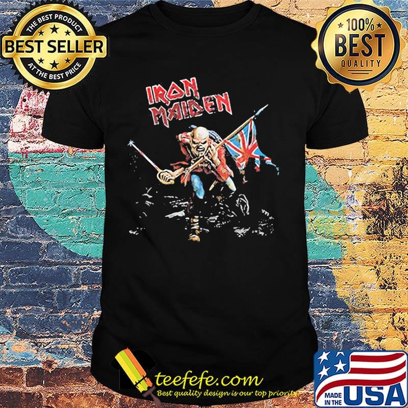 Iron maiden eddie the trooper british flag skeleton black shirt Iron maiden eddie the trooper british flag skeleton black shirt