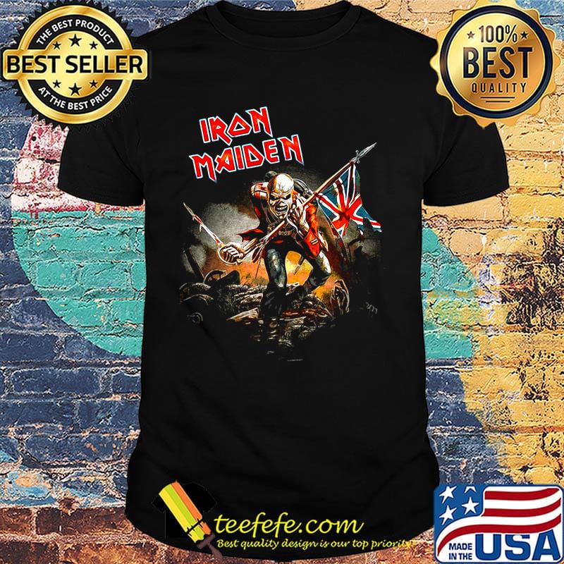 Iron maiden eddie the trooper british flag skeleton black shirt