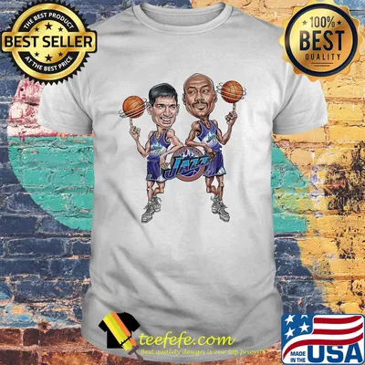 John stockton & karl malone caricaturas utah jazz basketball team shirt