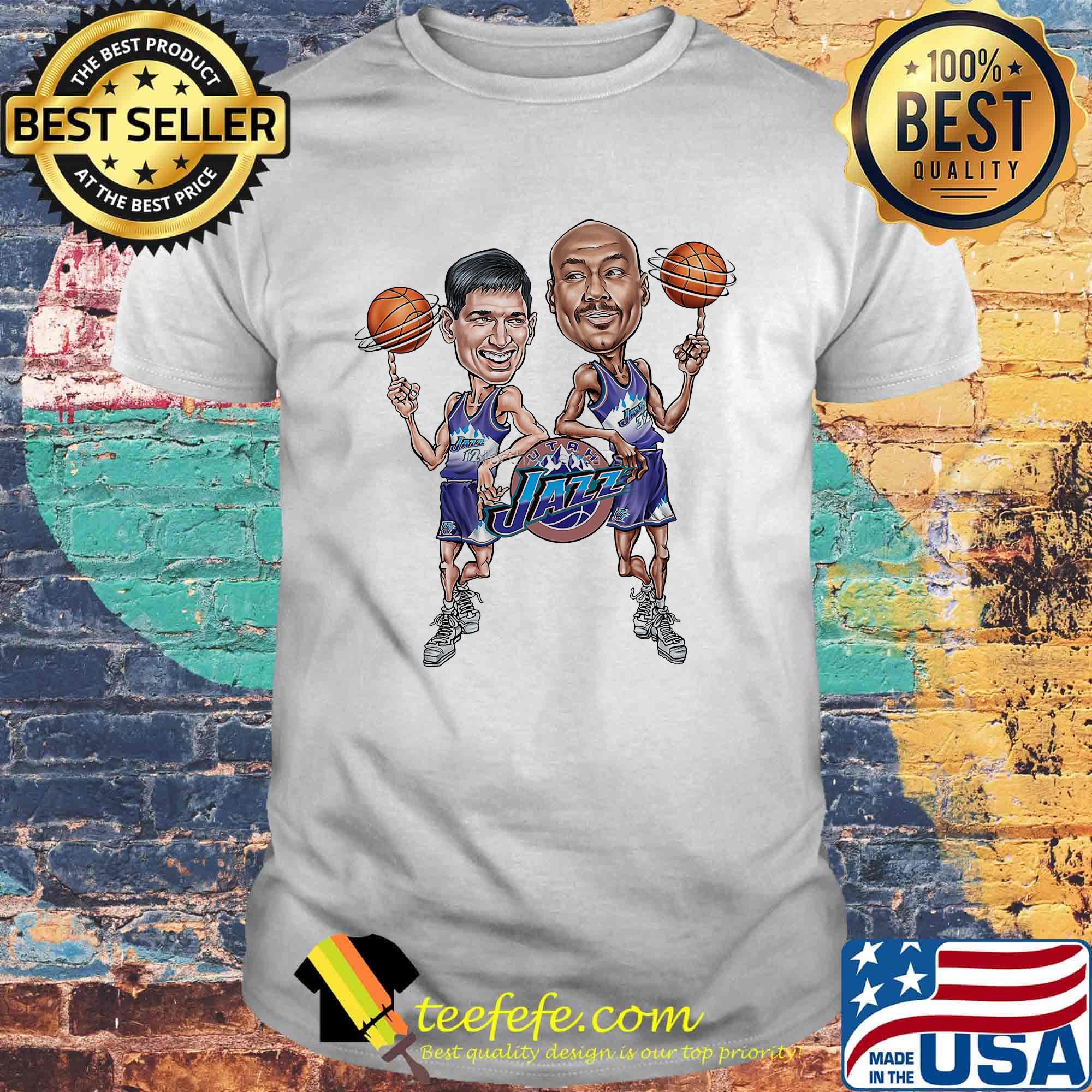 John stockton & karl malone caricaturas utah jazz basketball team shirt