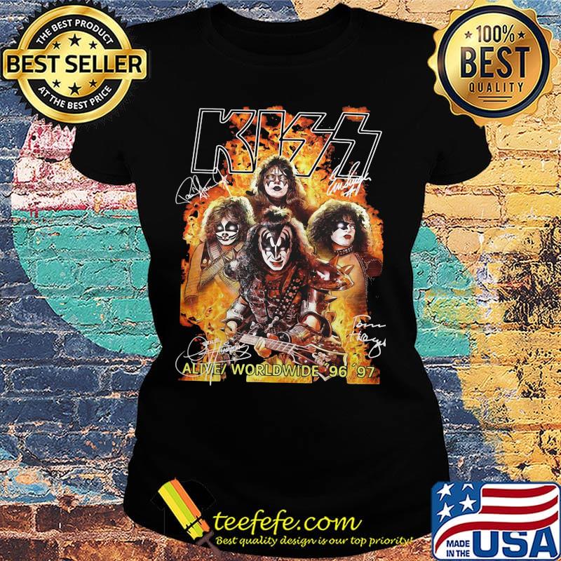 Kiss band alive worldwide 96 97 signatures s Ladies tee Kiss band alive worldwide 96 97 signatures s Ladies tee