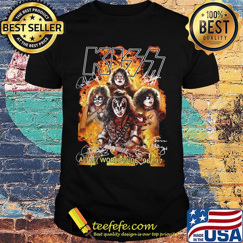 Kiss band alive worldwide 96 97 signatures shirt