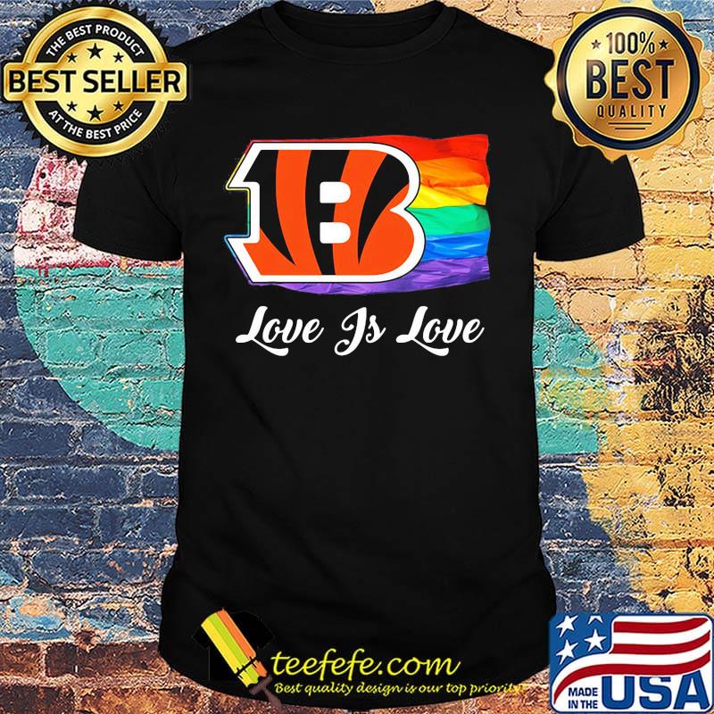 Lgbt flag cincinnati bengals love is love football logo shirt