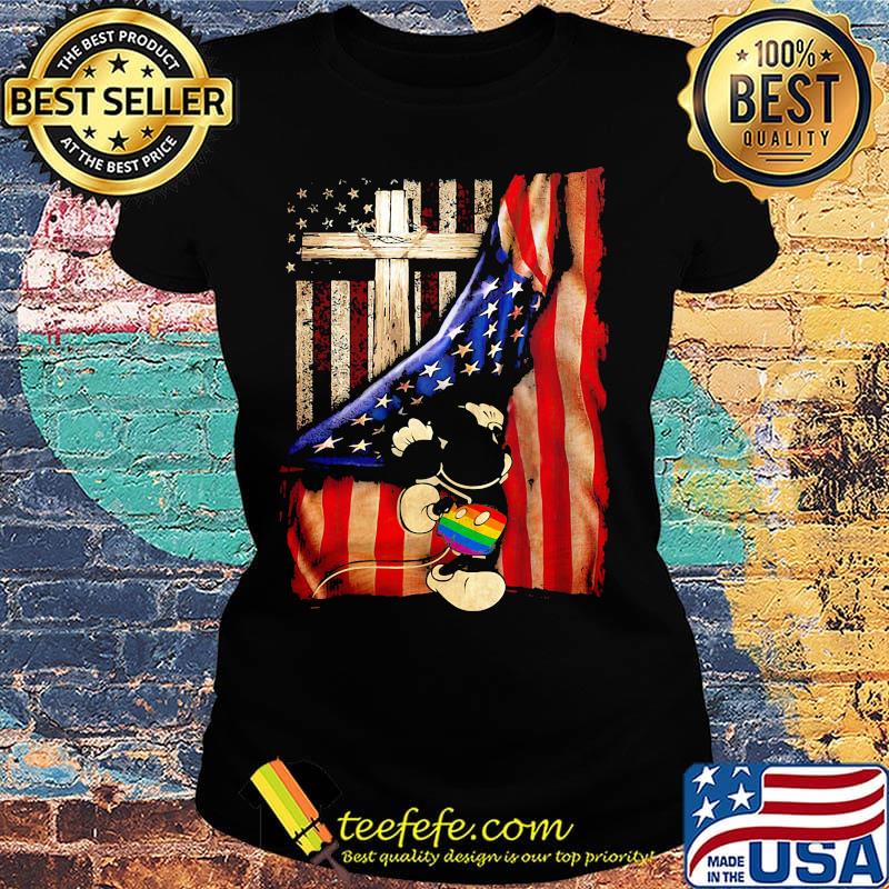 Lgbt mickey mouse cross american flag independence day s Ladies tee Lgbt mickey mouse cross american flag independence day s Ladies tee