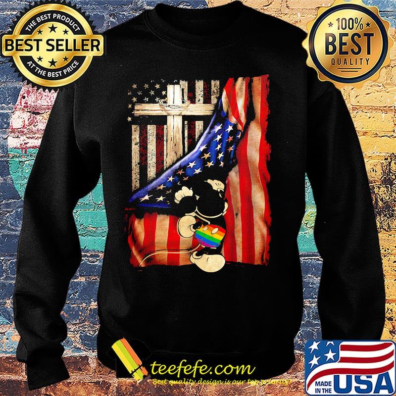 Lgbt mickey mouse cross american flag independence day s Sweater Lgbt mickey mouse cross american flag independence day s Sweater