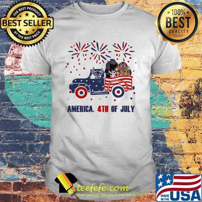 Lilo & stitch characters driving car firework america 4th of july independence day shirt