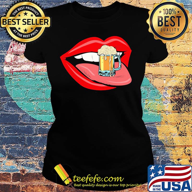 Lips beer mug foam female tongue mouth s Ladies tee Lips beer mug foam female tongue mouth s Ladies tee
