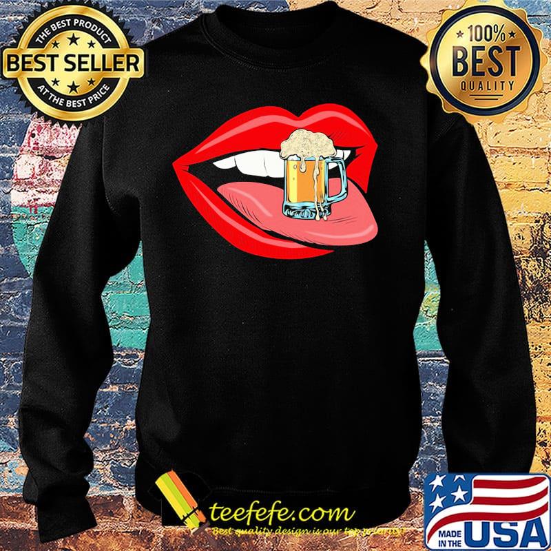 Lips beer mug foam female tongue mouth s Sweater Lips beer mug foam female tongue mouth s Sweater