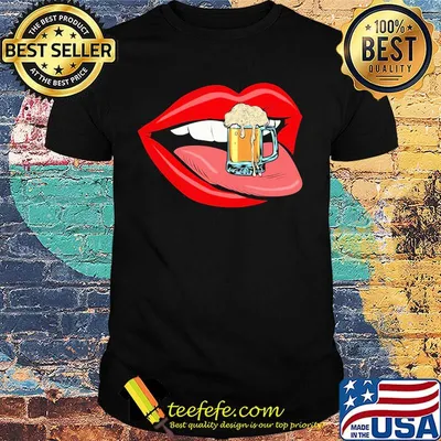Lips beer mug foam female tongue mouth shirt