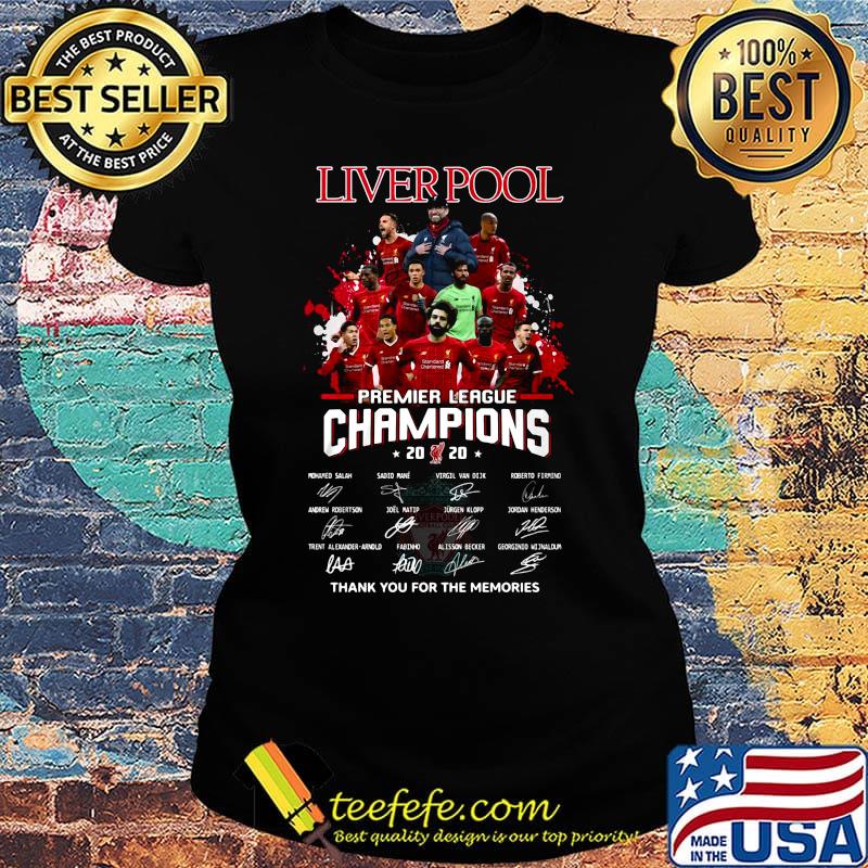 Liverpool football club premier league champions 2020 thank you for the memories signatures s Ladies tee Liverpool football club premier league champions 2020 thank you for the memories signatures s Ladies tee
