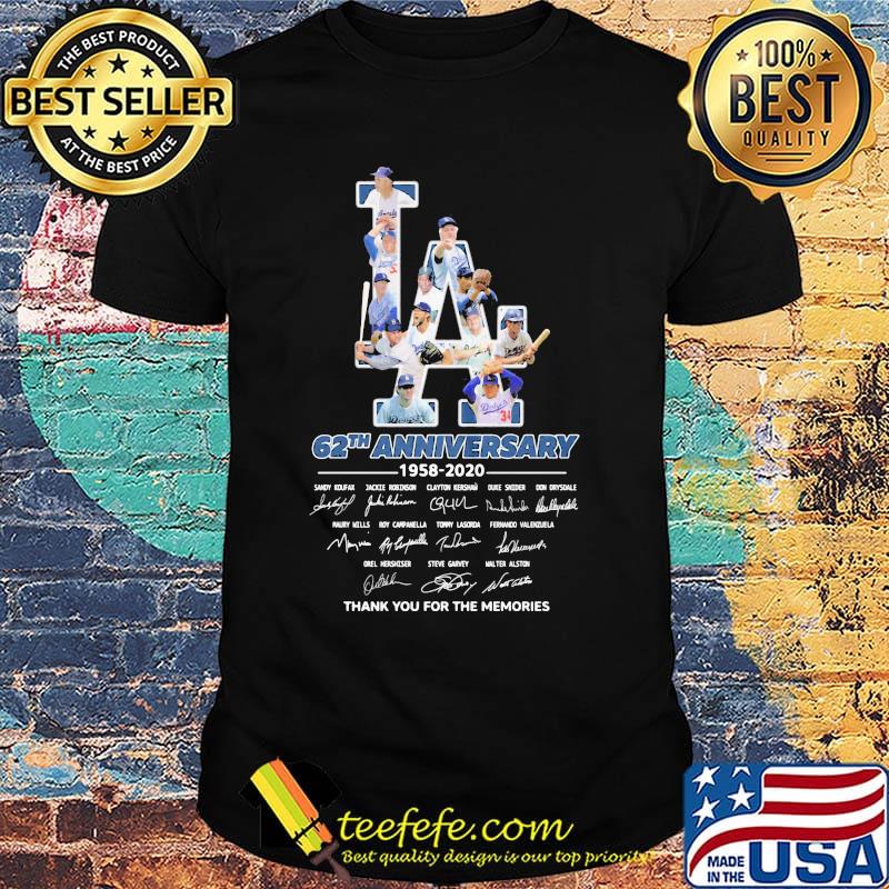 Los angeles dodgers 62th anniversary 1958 2020 thank you for the memories signatures shirt Los angeles dodgers 62th anniversary 1958 2020 thank you for the memories signatures shirt