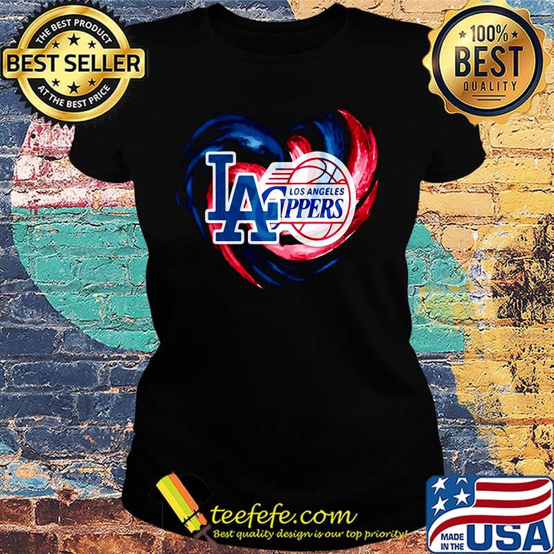 Los angeles dodgers and los angeles clippers heart color s Ladies tee Los angeles dodgers and los angeles clippers heart color s Ladies tee