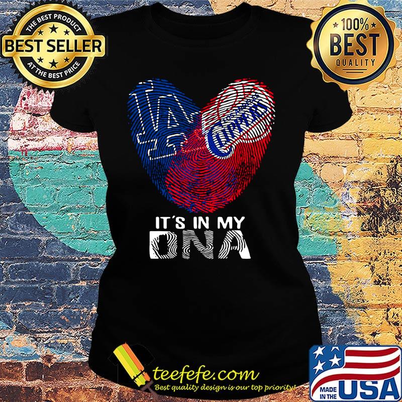 Los angeles dodgers and los angeles clippers its' in my dna heart s Ladies tee Los angeles dodgers and los angeles clippers its' in my dna heart s Ladies tee