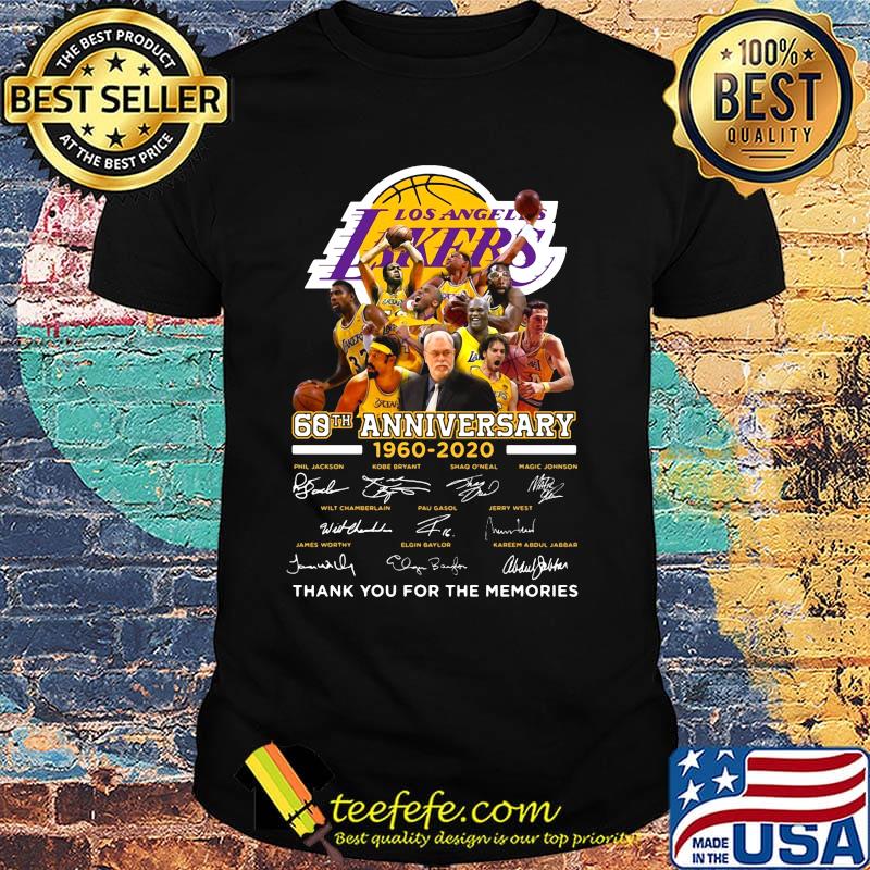 Los angeles lakers 60th anniversary 1960 2020 thank you for the memories signatures shirt