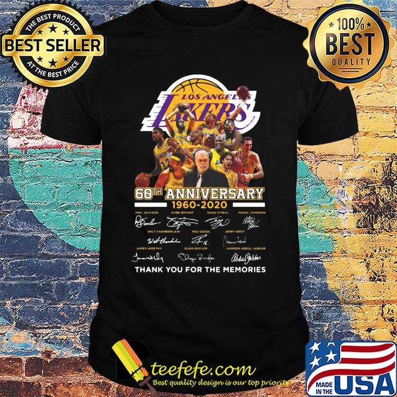 Los angeles lakers basketball team 60th anniversary 1960 2020 thank you for the memories signatures shirt