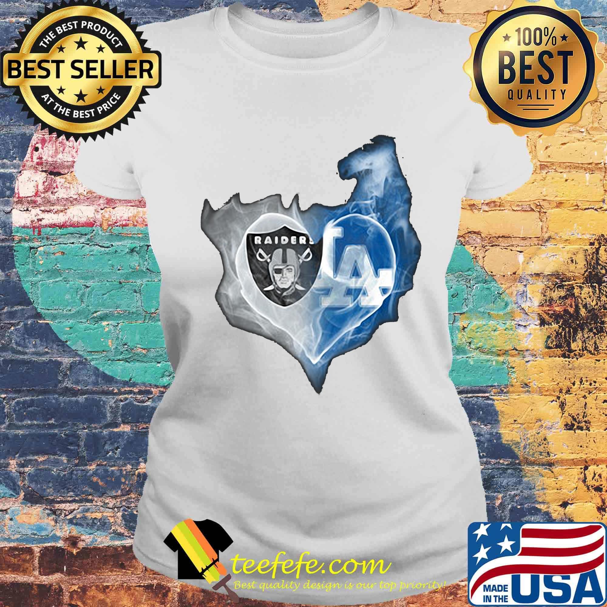 Los angeles raiders and los angeles dodgers heart smoke s Laides tee Los angeles raiders and los angeles dodgers heart smoke s Laides tee
