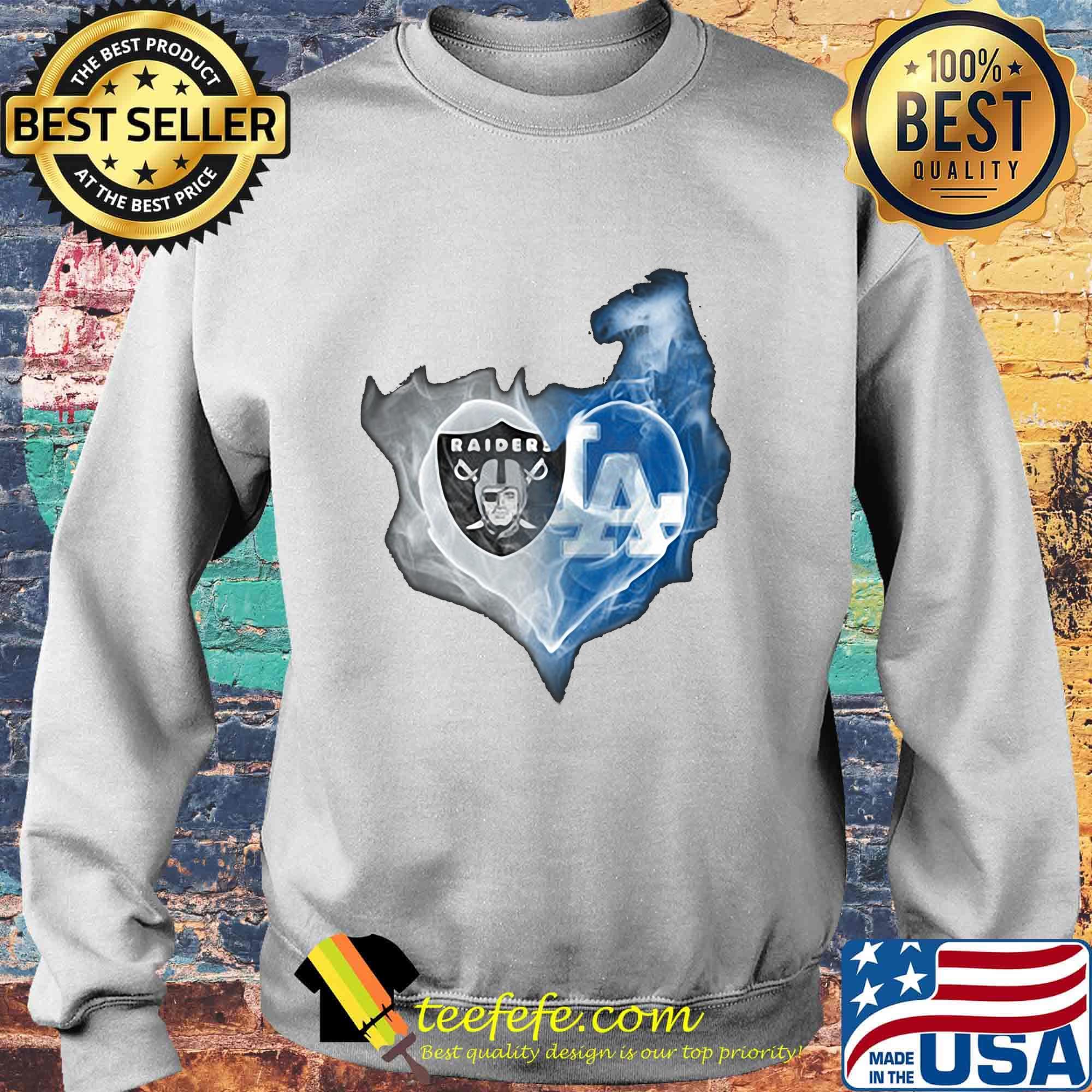 Los angeles raiders and los angeles dodgers heart smoke s Sweater Los angeles raiders and los angeles dodgers heart smoke s Sweater