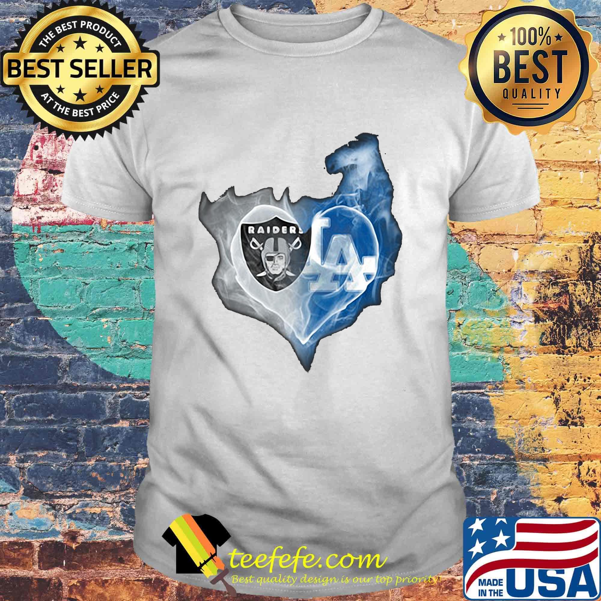 Los angeles raiders and los angeles dodgers heart smoke shirt Los angeles raiders and los angeles dodgers heart smoke shirt