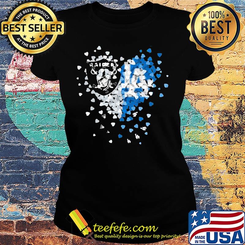 Los angeles raiders and los angeles dodgers hearts s Ladies tee Los angeles raiders and los angeles dodgers hearts s Ladies tee