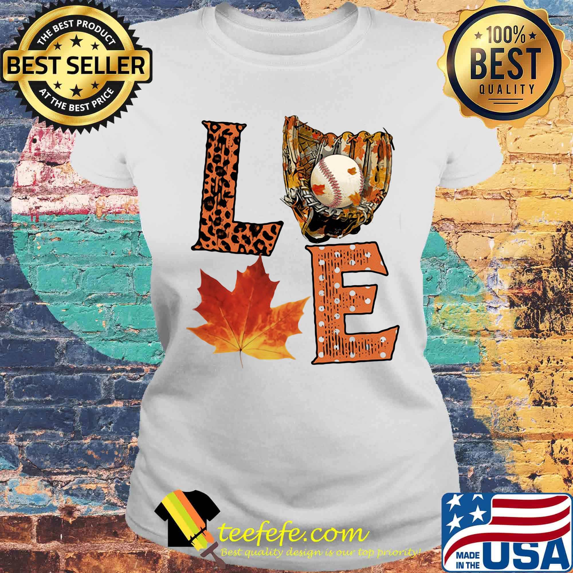 Love baseball maple leaves leopard s Laides tee Love baseball maple leaves leopard s Laides tee