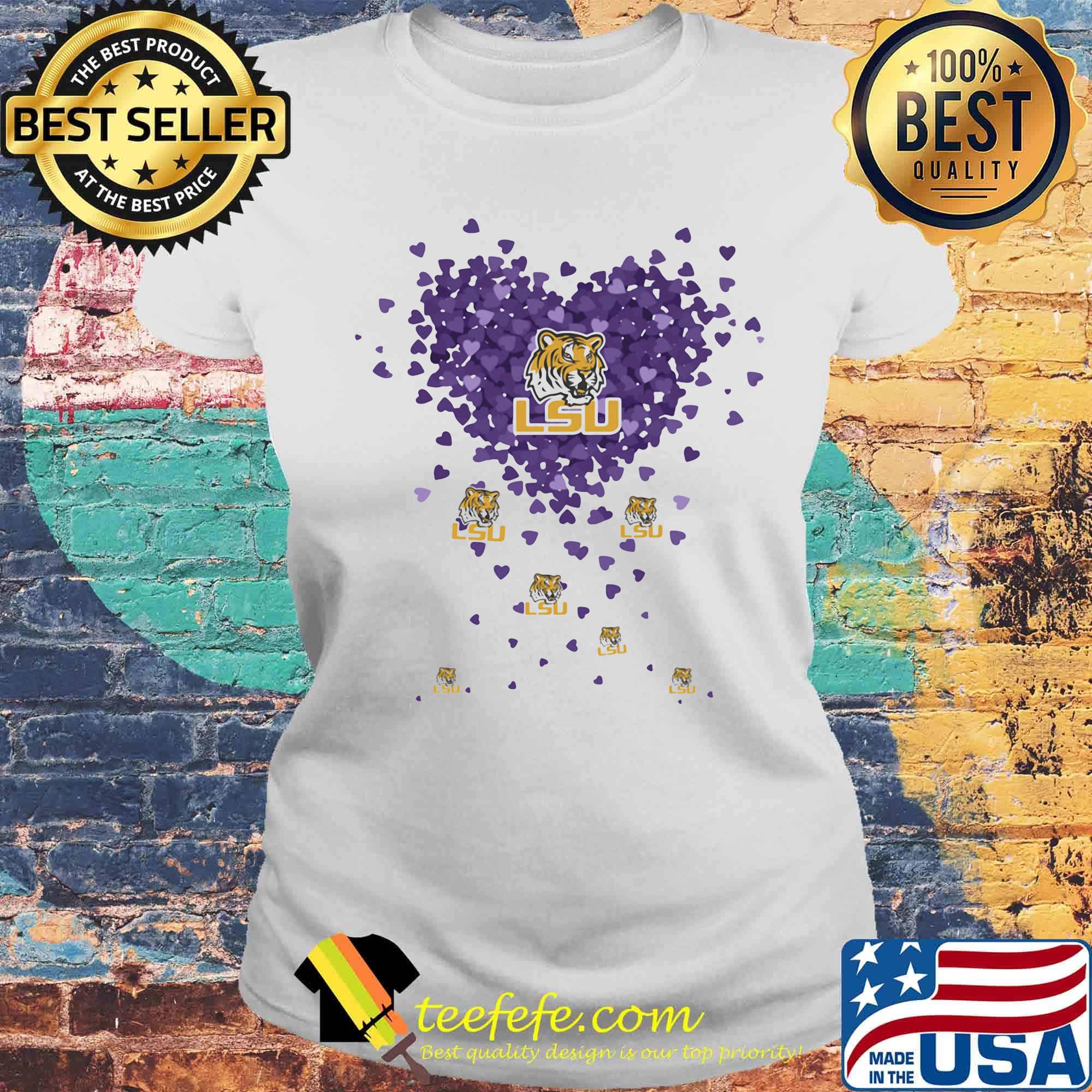 Love lsu tigers football logo hearts s Laides tee Love lsu tigers football logo hearts s Laides tee
