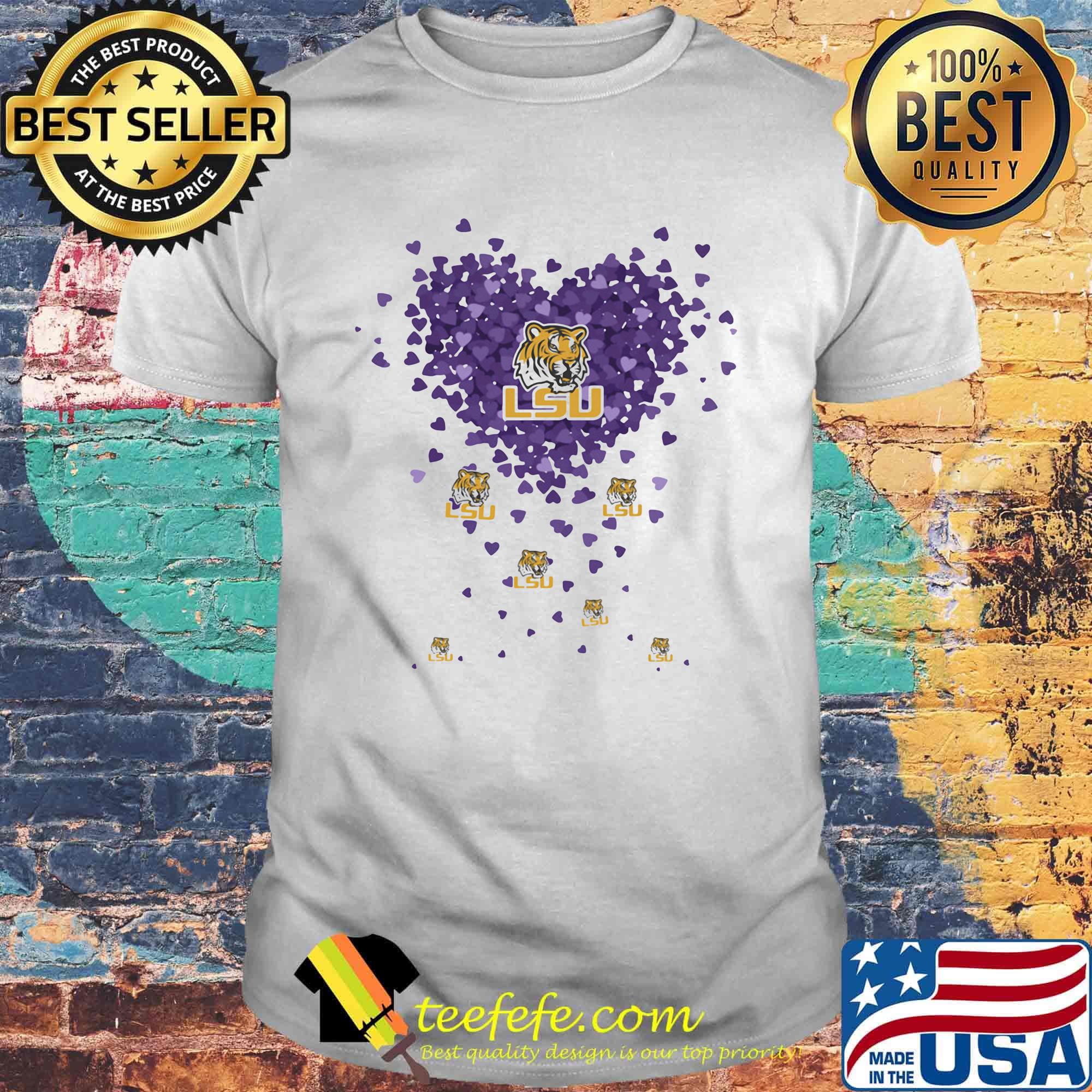 Love lsu tigers football logo hearts shirt