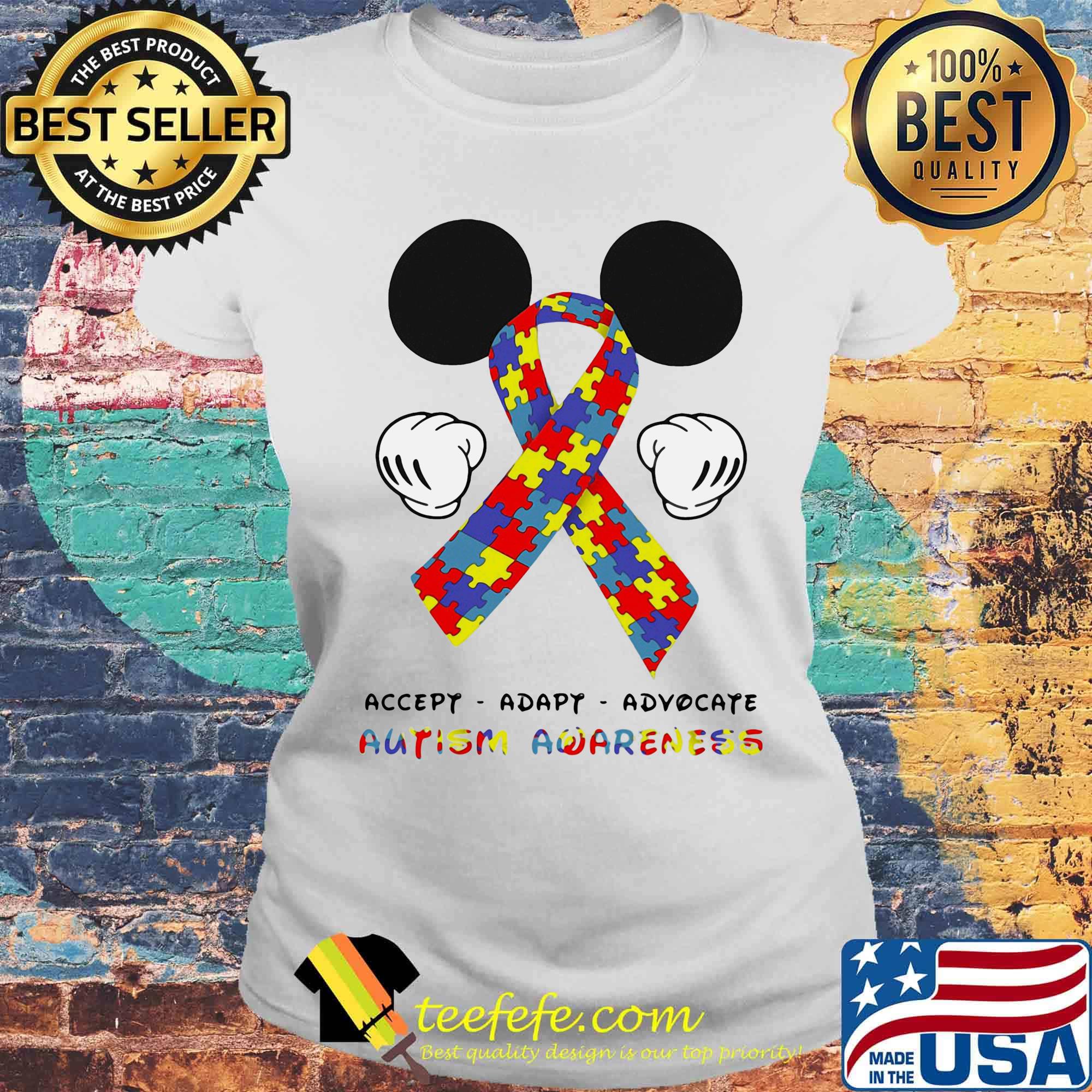 Mickey mouse accept adapt advocate autism awareness s Laides tee Mickey mouse accept adapt advocate autism awareness s Laides tee