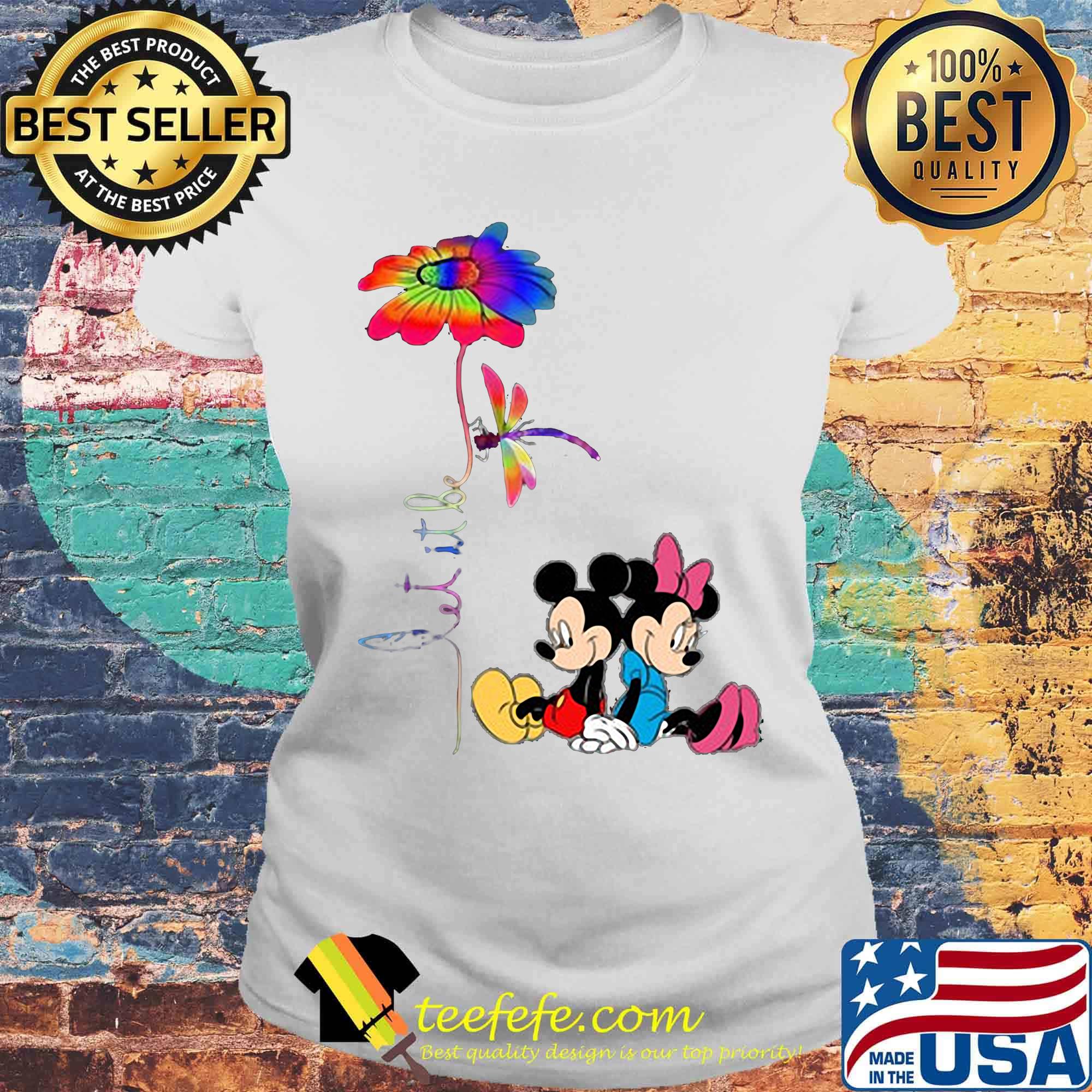 Mickey Mouse Let it be Flower and Dragonfly s Laides tee Mickey Mouse Let it be Flower and Dragonfly s Laides tee